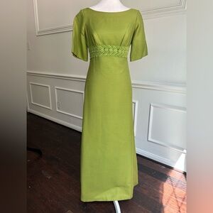 ILGWU Vintage Elegant Short Sleeve Bridesmaid Formal Green Dress, Size Small